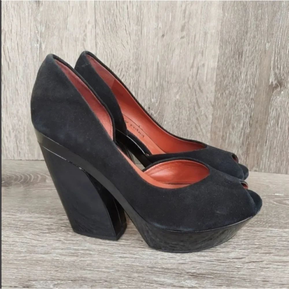 Luxury Rebel Bardot black peep toe platform